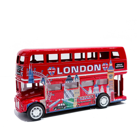 Die Cast London Vintage Printed Bus - Pull back and go action