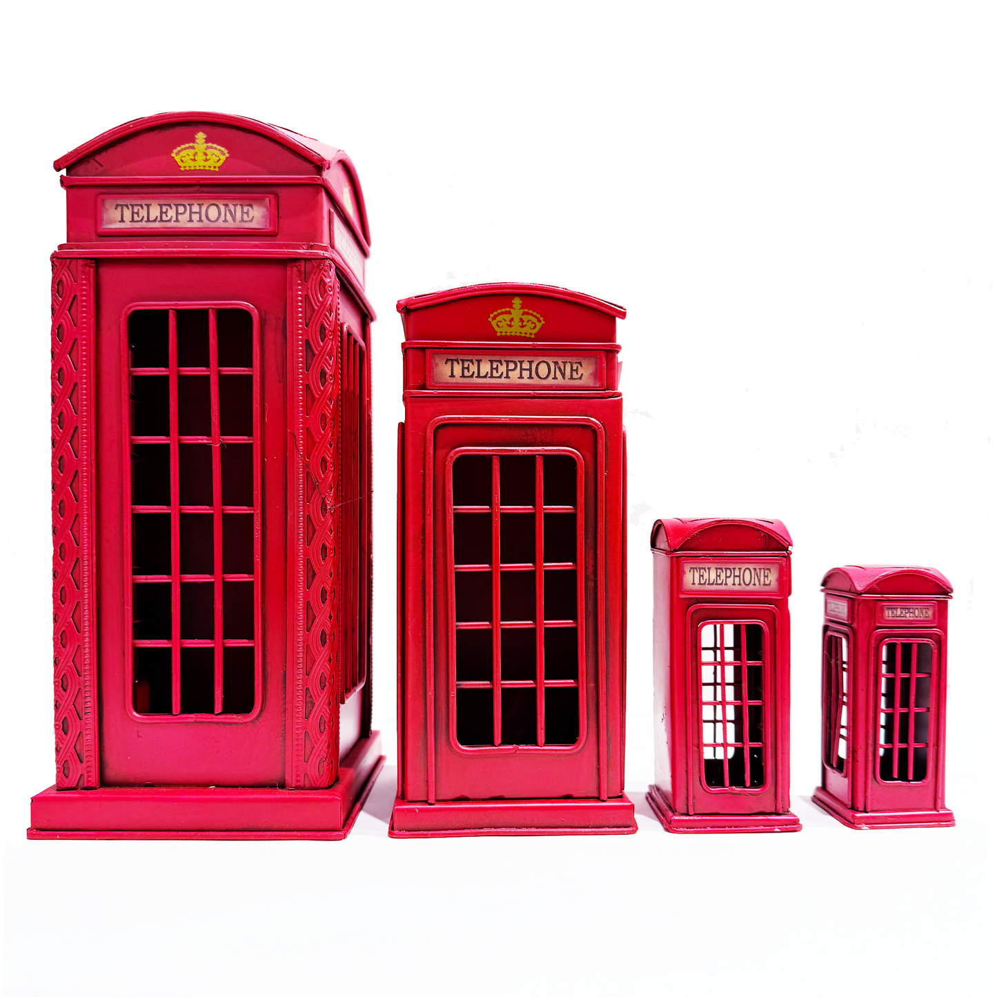 Vintage Red London Telephone Booth Metal Sculpture