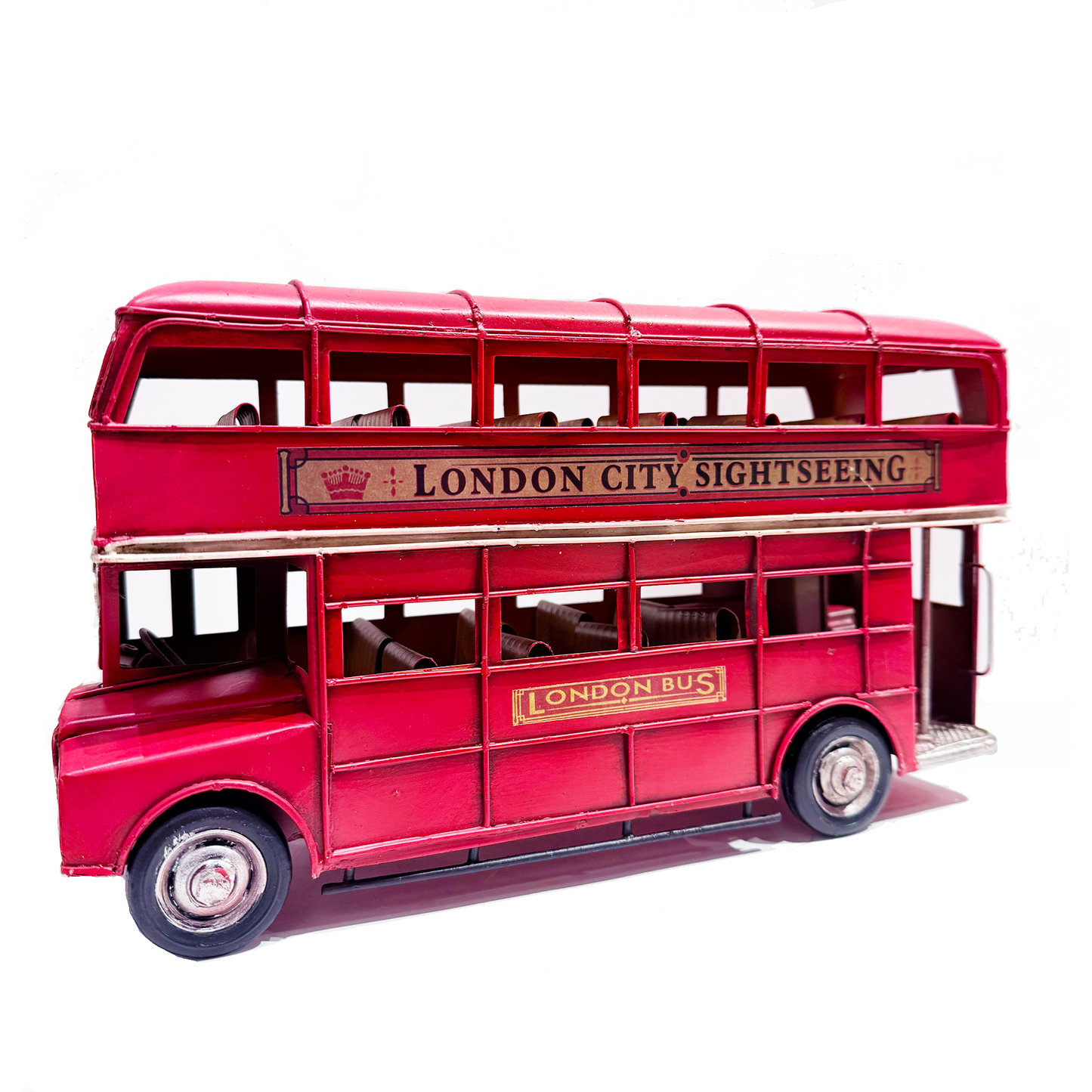 Vintage Red London Bus Metal Sculpture